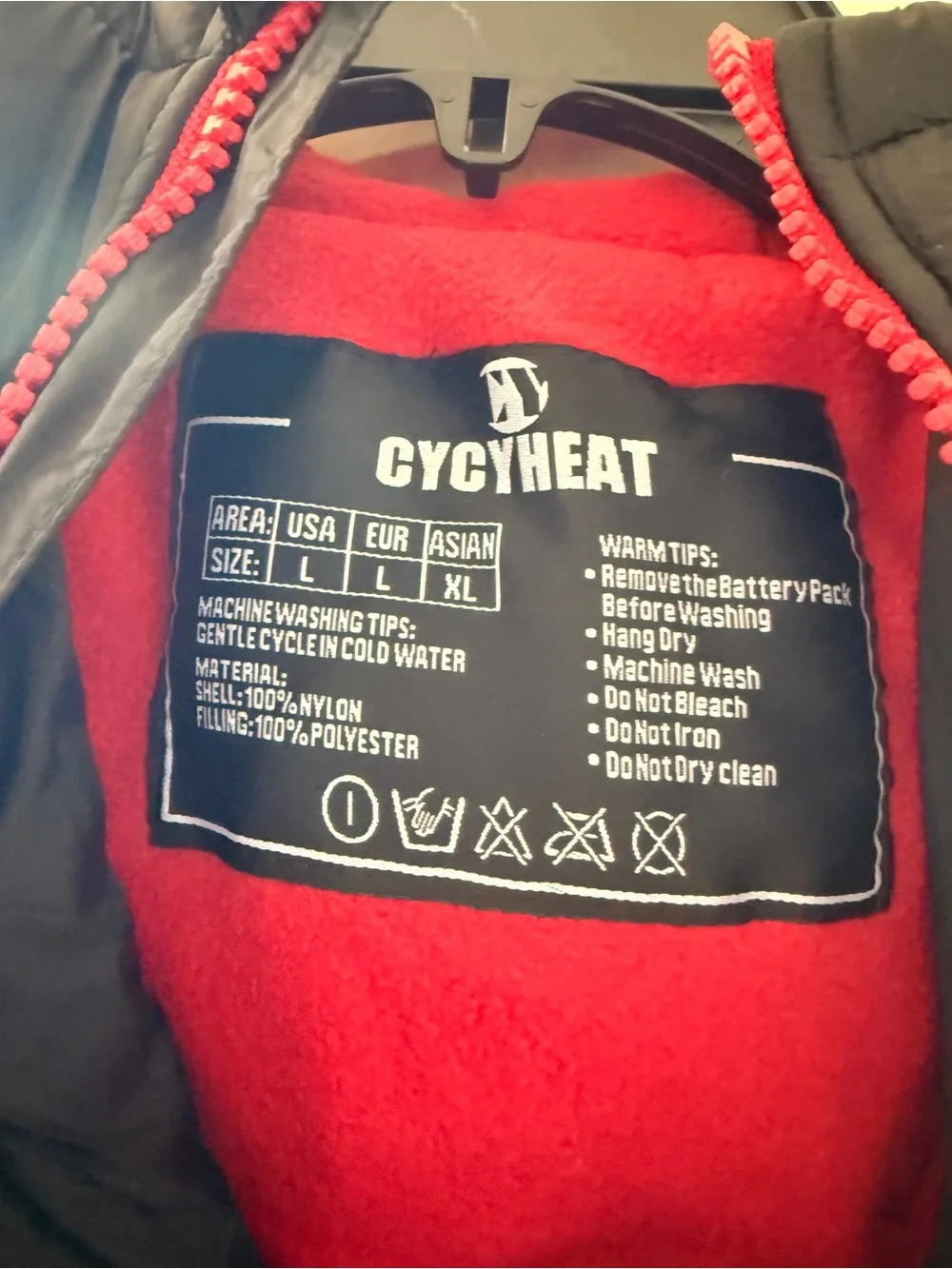 Cycyheat Boys Black heated Puffer Jacket with Red Zip
